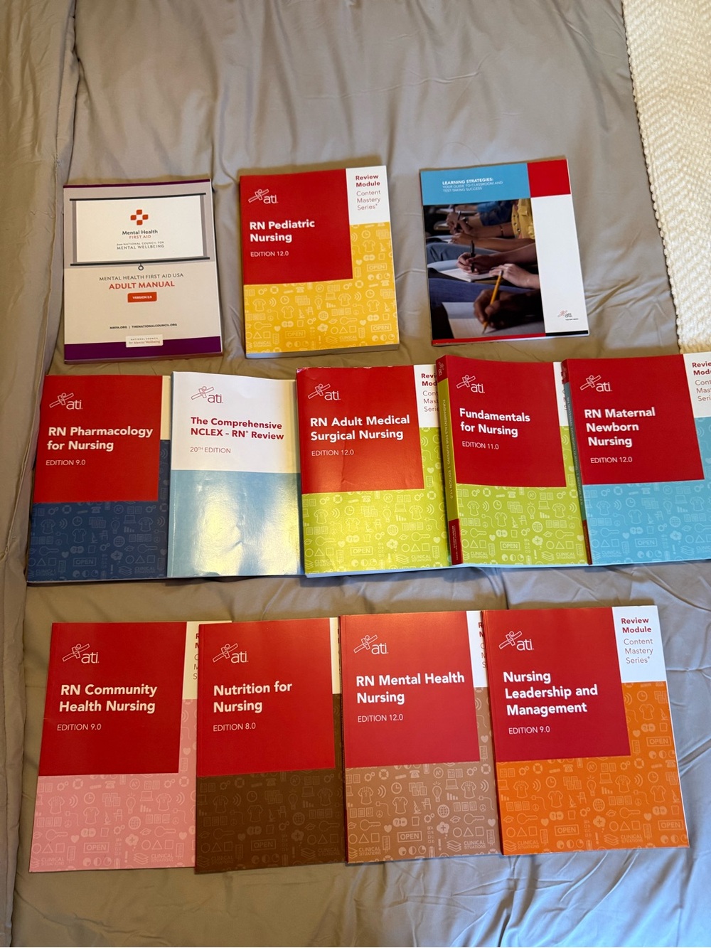 ATI RN Nursing Review Book Set - Assorted Red, Orange, Yellow, Blue Covers